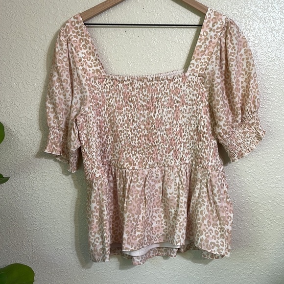 Nine West smocked peplum animal print top - Picture 5 of 10